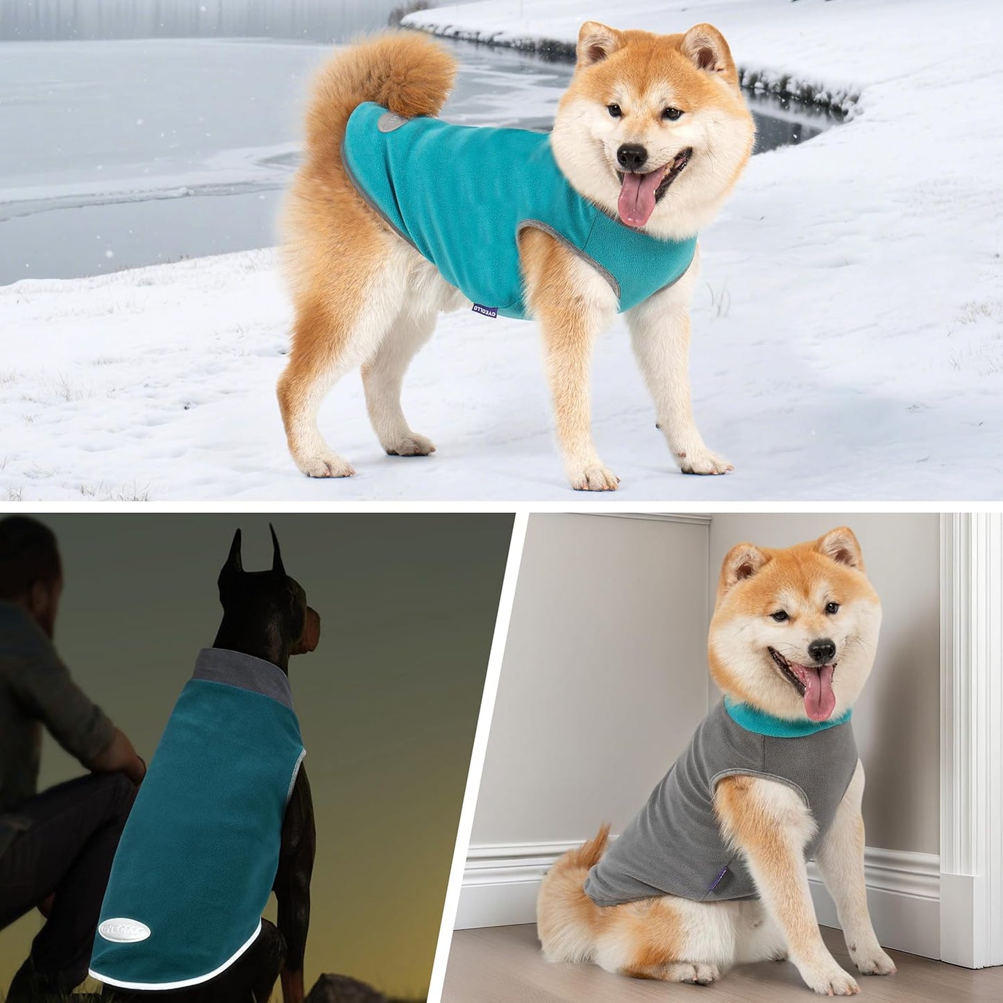 2 Pack Dog Sweatshirts Fleece Jacket with Reflective Stripe Pullover Stretchy Doggie Sweater Soft Pet Clothes Lightweight Dog Sweaters for Small Dogs Turquoise & Grey