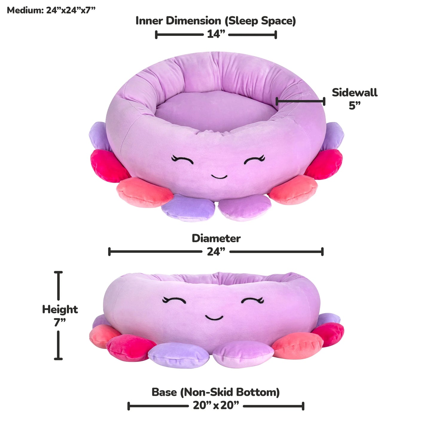 24-Inch Octopus Pet Bed - Medium Ultrasoft Official Plush Pet Bed