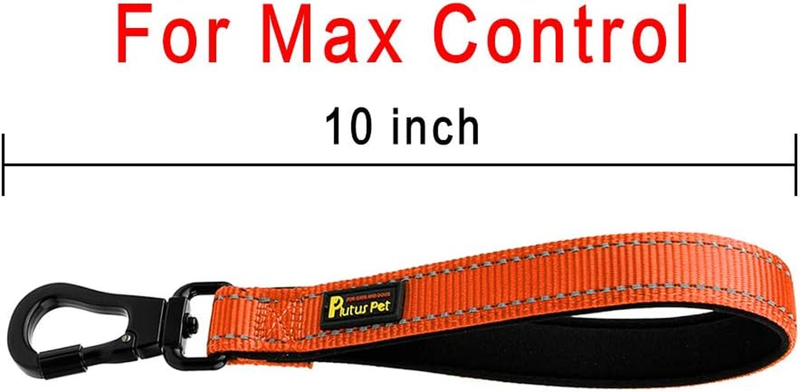 10” Short Dog Leash, Reflective Nylon Padded Handle, Strong Traffic Leash with Carabiner Clip, Perfect for Large or Medium Dogs（10”，Orange