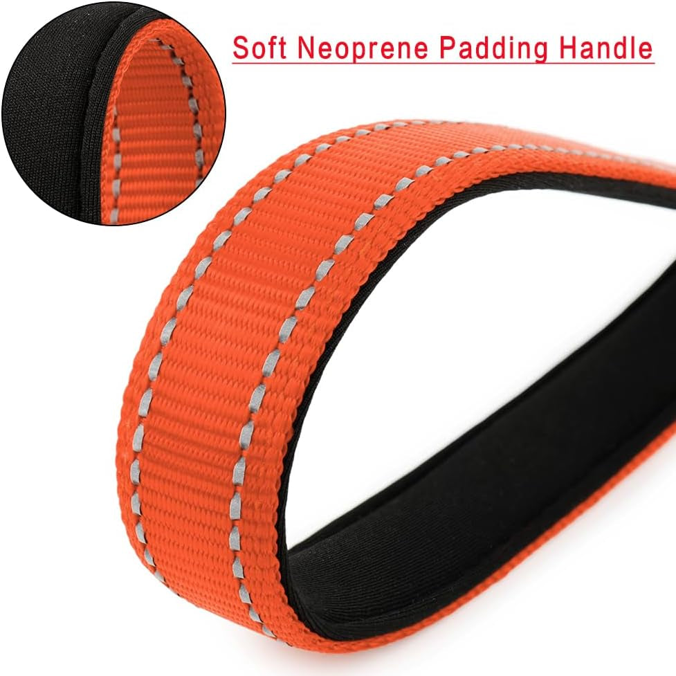 10” Short Dog Leash, Reflective Nylon Padded Handle, Strong Traffic Leash with Carabiner Clip, Perfect for Large or Medium Dogs（10”，Orange