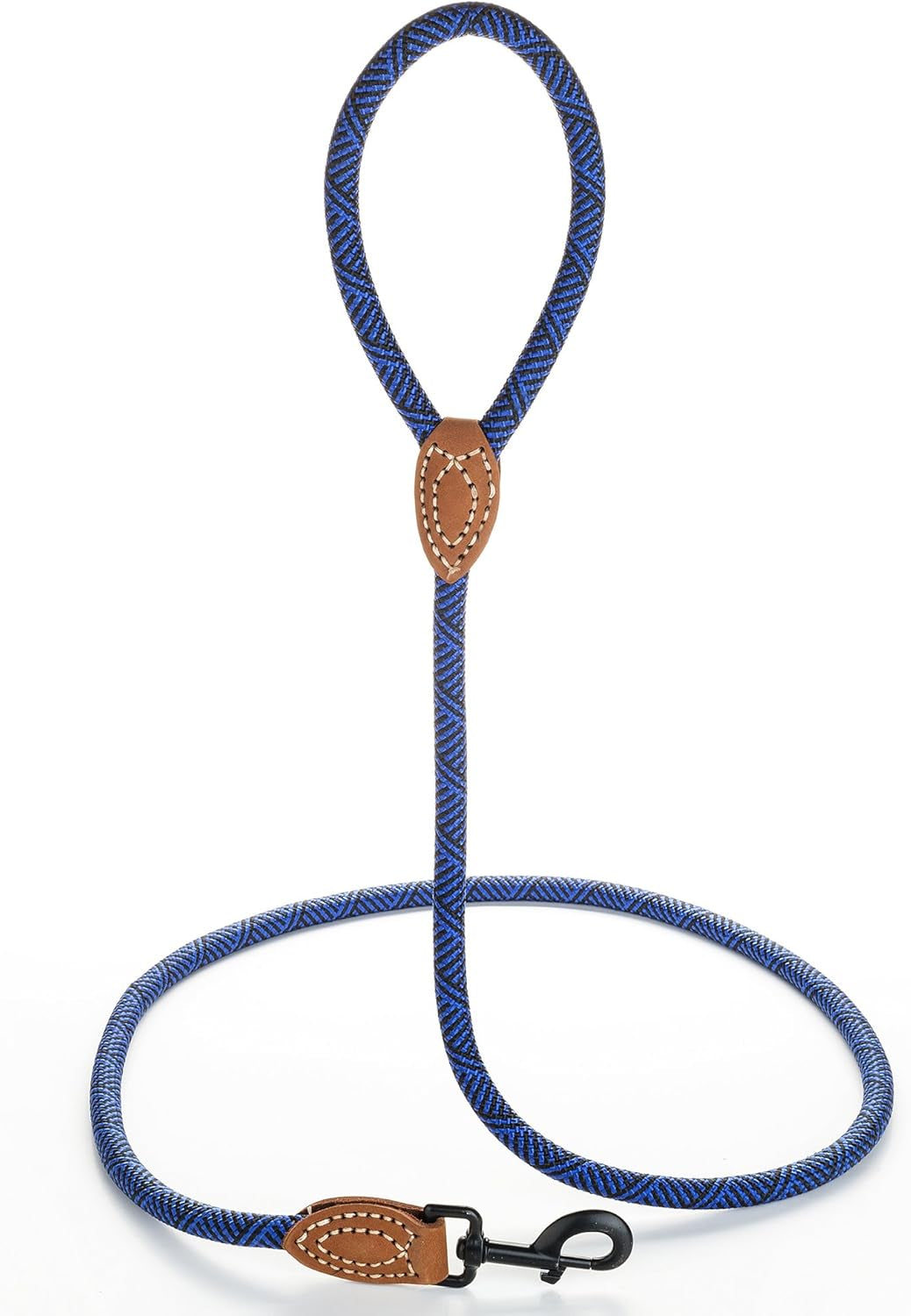 Rope Leash with Genuine Leather Connection, 6 FT/5 FT/4 FT, Heavy Duty Leash for Medium & Large Dogs (Blue, 60 Inch)