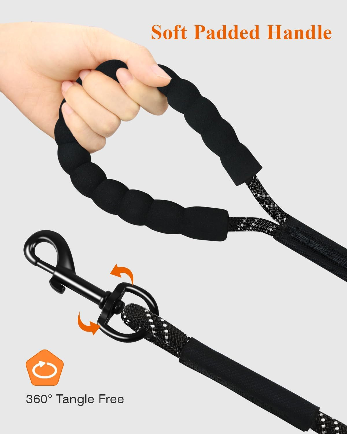 Long Dog Leash, 15FT 30FT 50FT 66FT, Training and Recall Leash with Comfortable Padded Handle for Large Medium Small Dogs Walking, Camping, Black 66FT