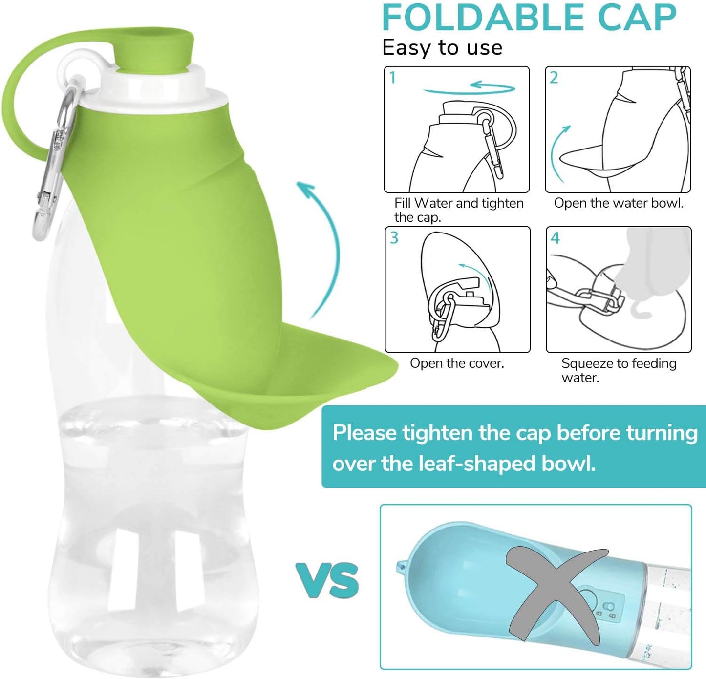 Portable Pet Water Bottle, Reversible & Lightweight Water Dispenser for Dogs and Cats, Made of Food-Grade Silicone (20 Oz) - Green