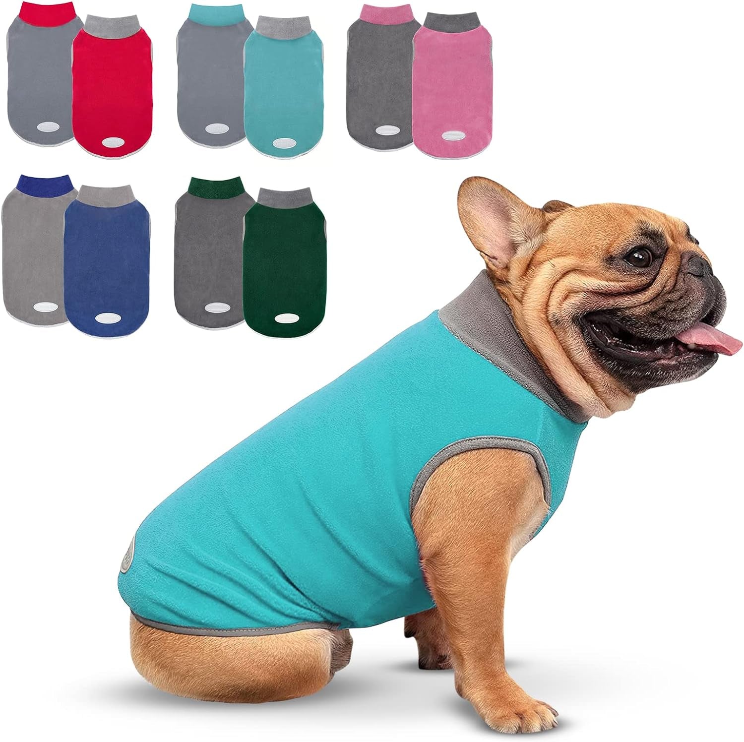 2 Pack Dog Sweatshirts Fleece Jacket with Reflective Stripe Pullover Stretchy Doggie Sweater Soft Pet Clothes Lightweight Dog Sweaters for Small Dogs Turquoise & Grey