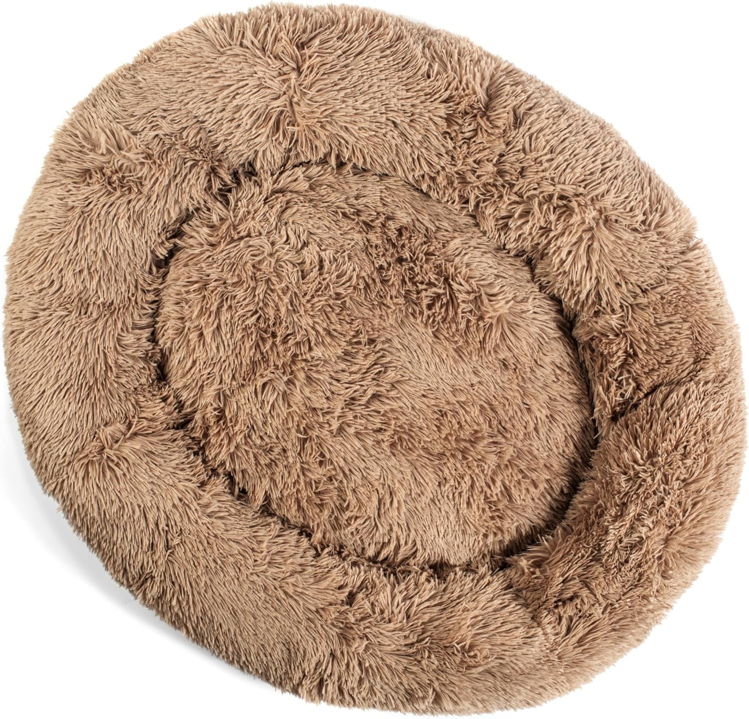 Dog Pet Bed, Donut Cuddler, Small 20X18X6 Inches, All Breeds, Machine Washable, Faux Fur, Beige, Round, Donut (Large)