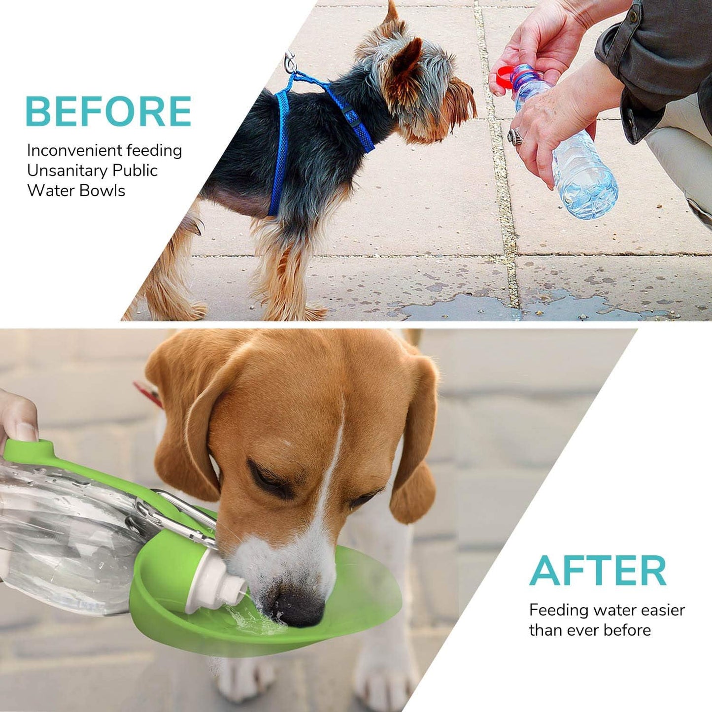 Portable Pet Water Bottle, Reversible & Lightweight Water Dispenser for Dogs and Cats, Made of Food-Grade Silicone (20 Oz) - Green