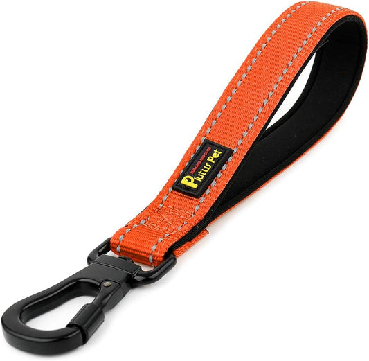 10” Short Dog Leash, Reflective Nylon Padded Handle, Strong Traffic Leash with Carabiner Clip, Perfect for Large or Medium Dogs（10”，Orange