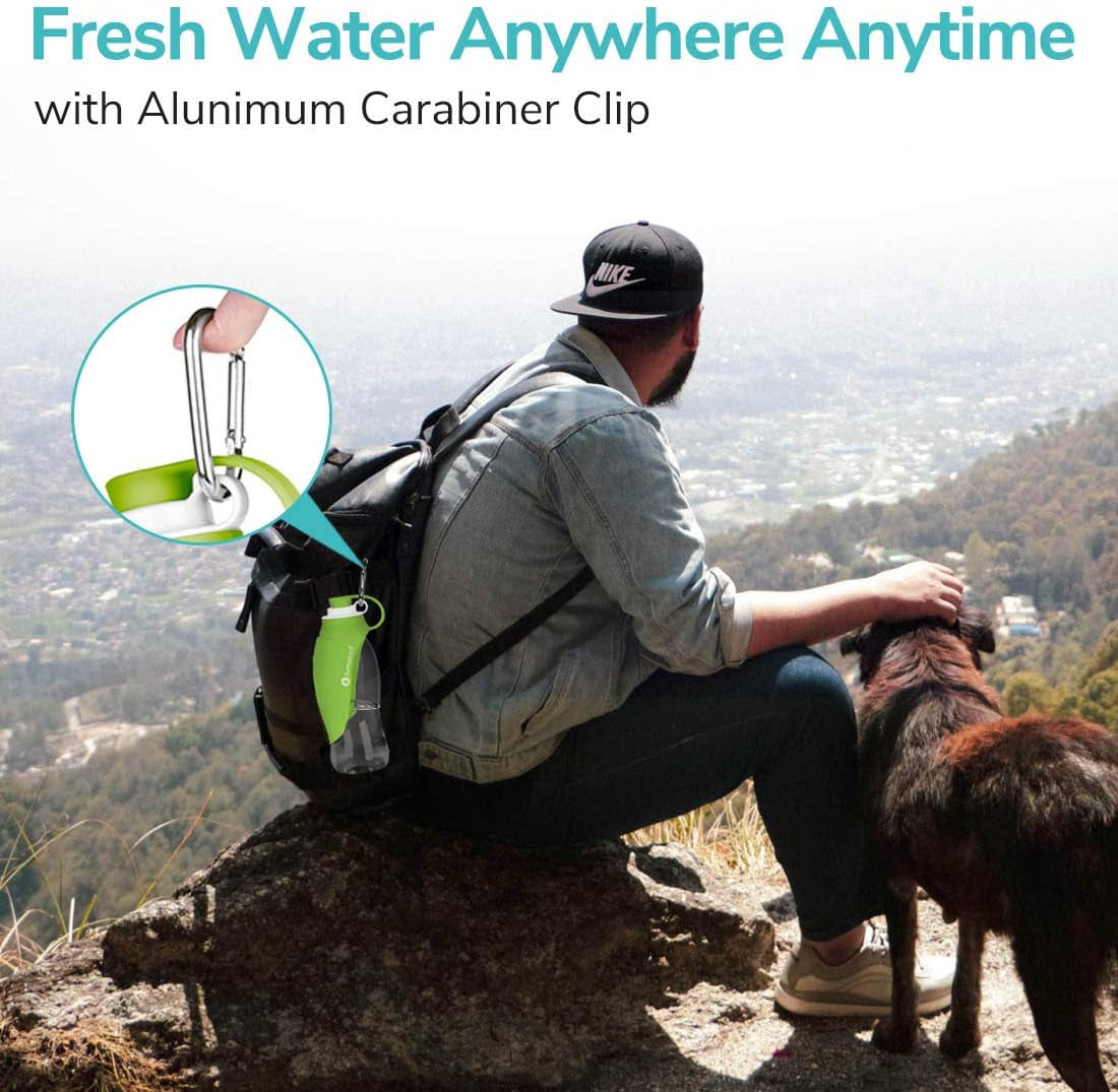 Portable Pet Water Bottle, Reversible & Lightweight Water Dispenser for Dogs and Cats, Made of Food-Grade Silicone (20 Oz) - Green